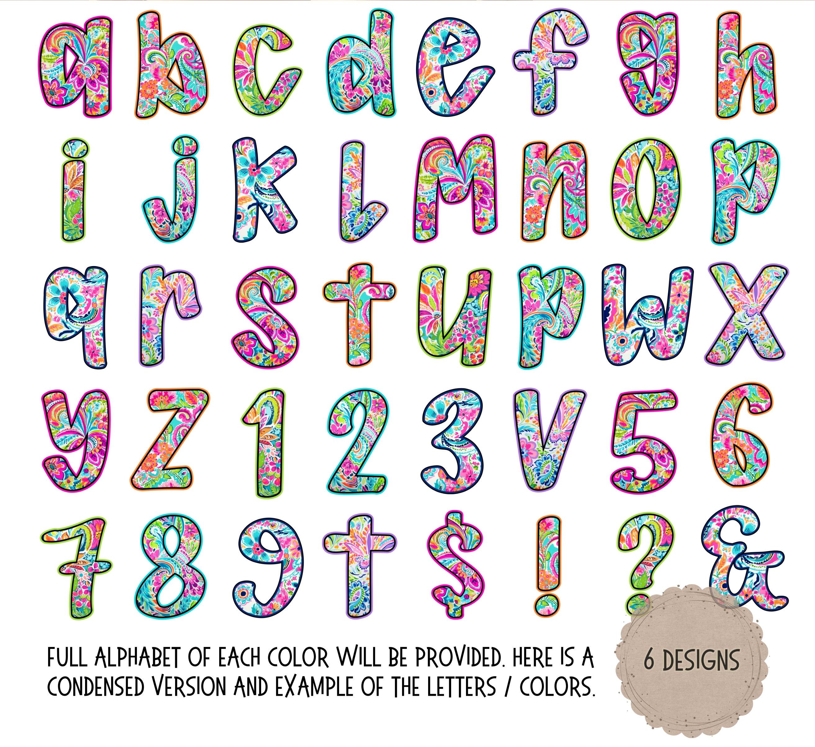 Preppy Floral Alphabet Bundle PNG, Paisley Alpha Doodle, Bright ...