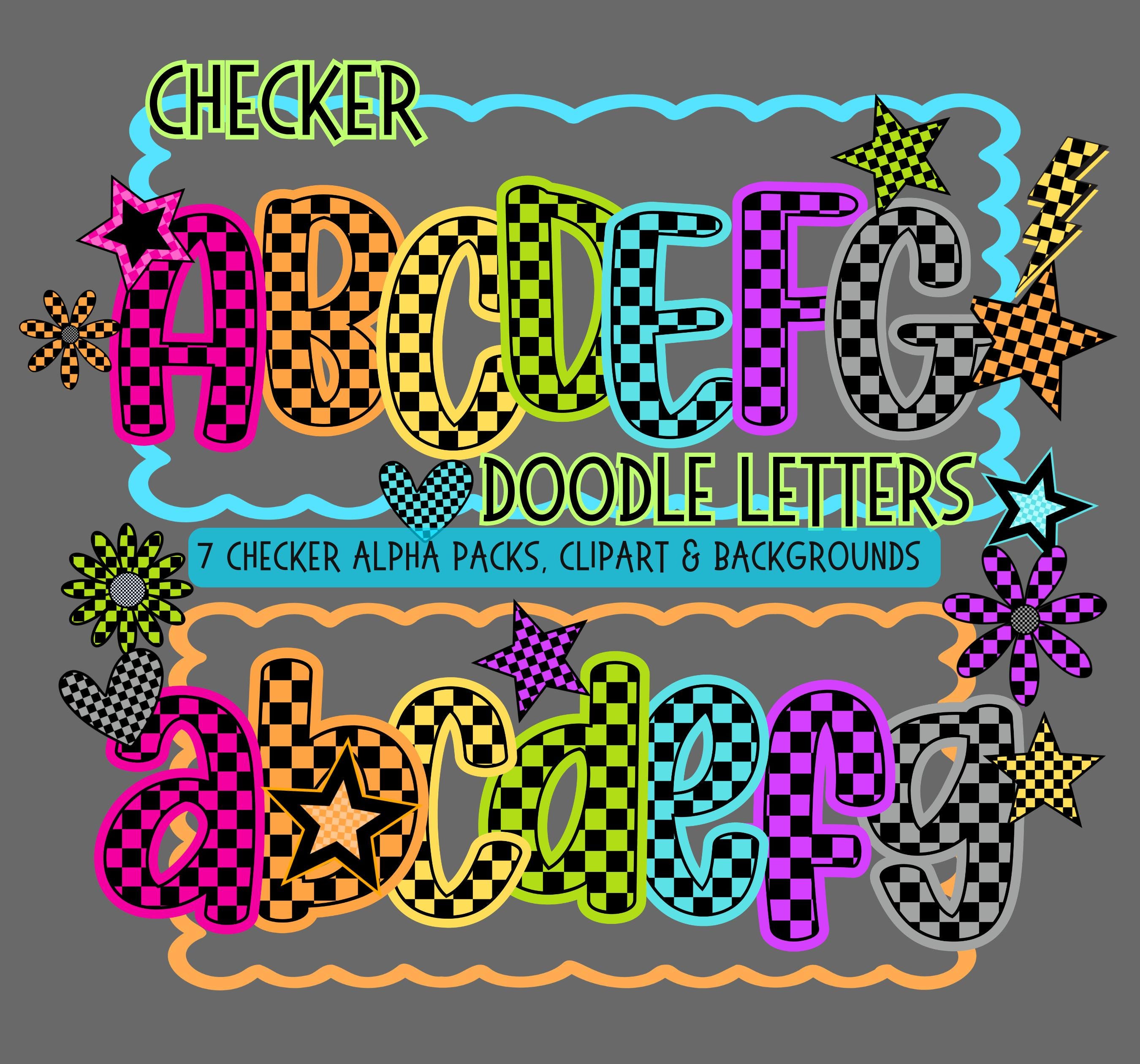 Colorful Checker Alphabet Bundle PNG, Doodle Font, Upper & Lowercase ...