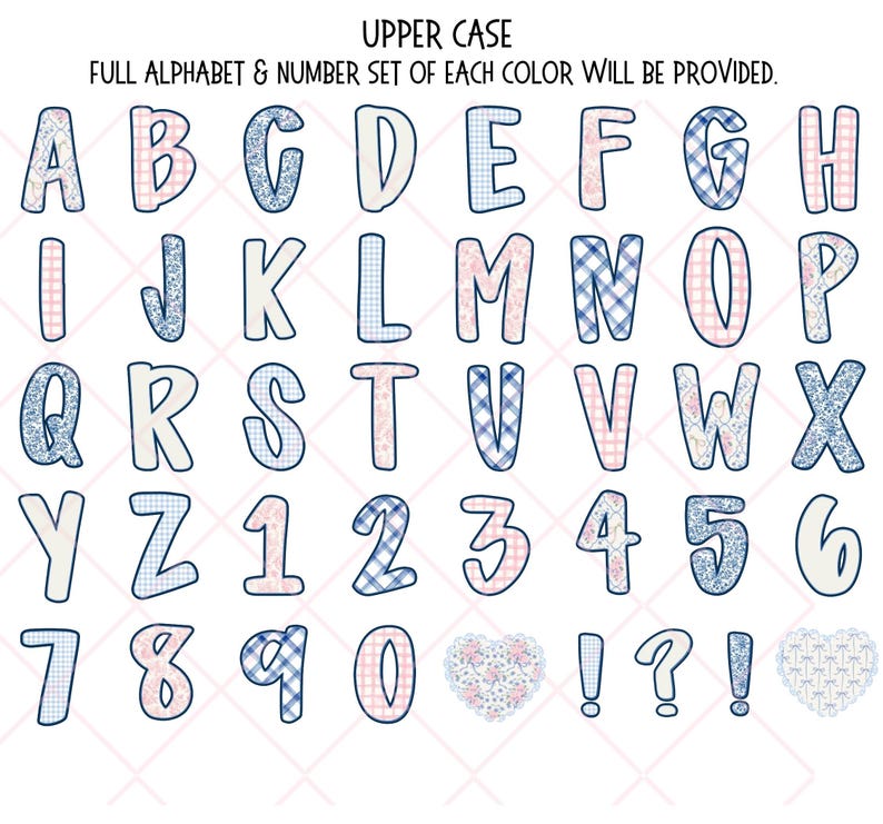 Preppy Grandmillenial Alphabet Bundle PNG, Blue Toile Doodle Letters ...