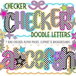 Neon Checker Alphabet Bundle PNG PDF, Groß- & Kleinbuchstaben, Alpha Doodle Buchstaben, karierte Buchstaben PNG, helle Farbe 7 Alpha, Marquee Bulletin