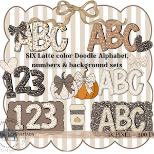 Pacote de alfabeto floral preppy PNG, letras de outono, Doodle Alpha marrom coquete, fonte Boho de outono, boletim de letras e números, letras de letreiro