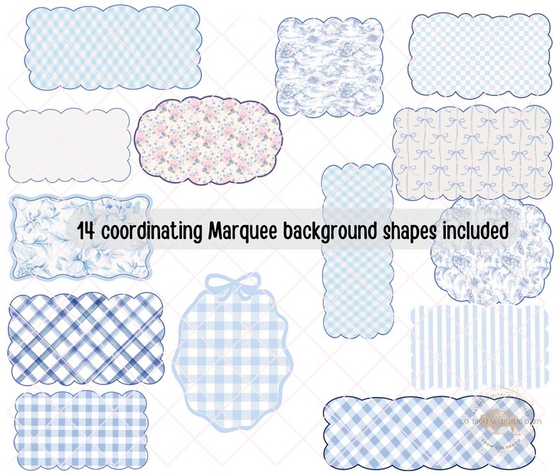 Lace Floral Alphabet PNG Bundle, Preppy Blue Toile Letters, Bow Digital ...