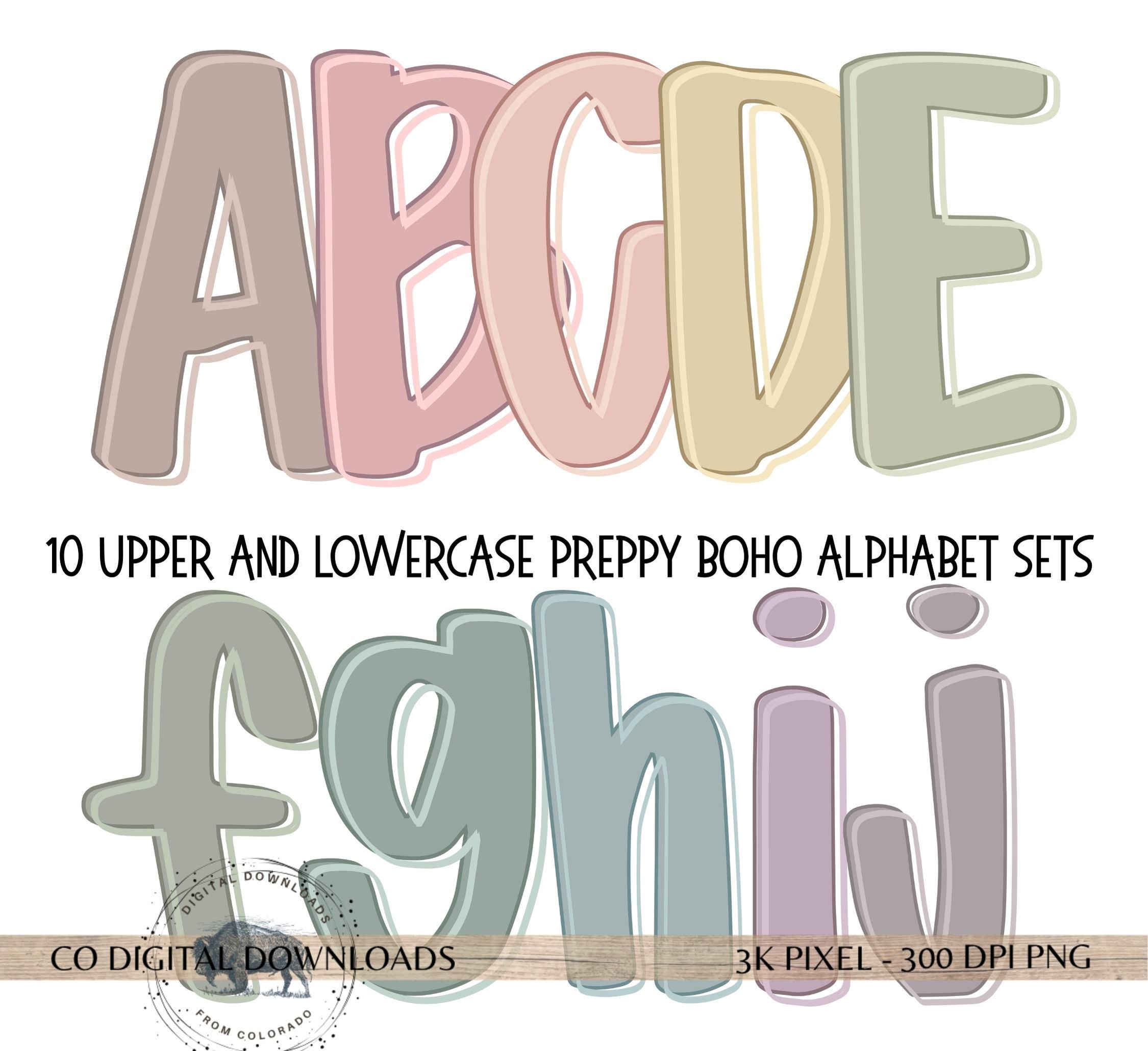 Easter Boho Alphabet PNG Bundle, Pastel Preppy Alpha Doodle Letters ...
