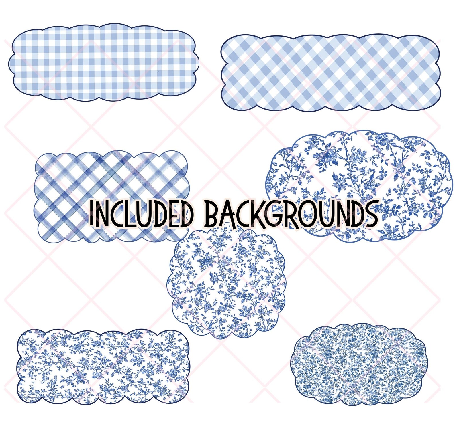 Preppy Grandmillenial Alphabet Bundle PNG, Blue Toile Doodle Letters ...