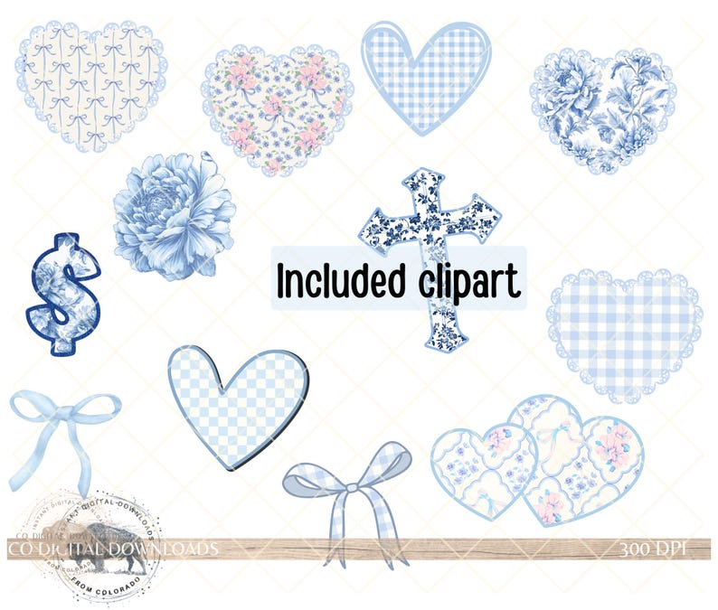 Lace Floral Alphabet PNG Bundle, Preppy Blue Toile Letters, Bow Digital ...