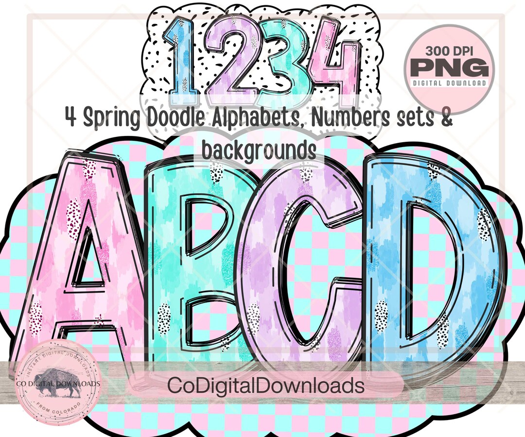 Spring Brush Stroke Alphabet Bundle Png, Easter Alpha Doodle Letters ...
