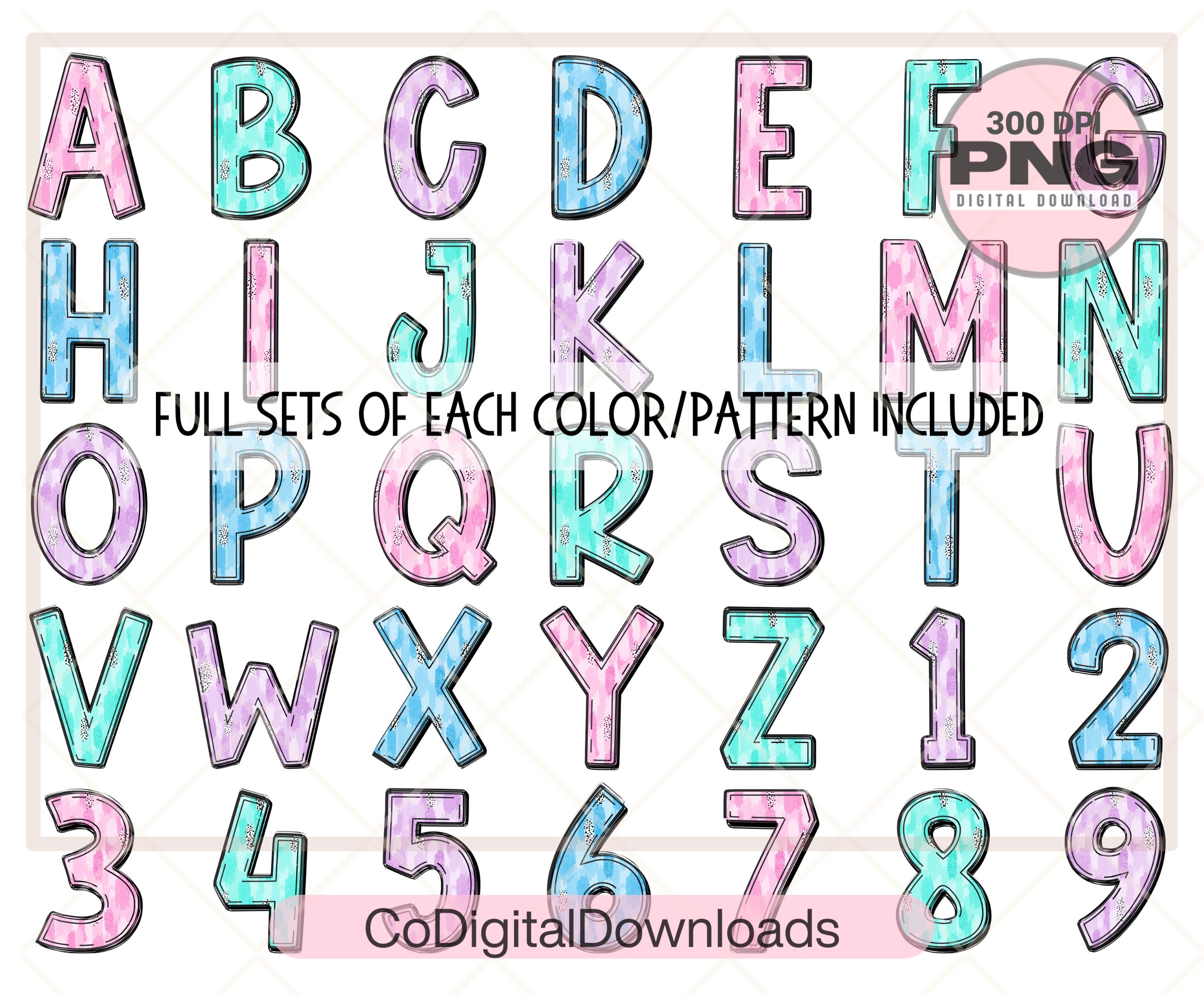 Spring Brush Stroke Alphabet Bundle Png, Easter Alpha Doodle Letters ...
