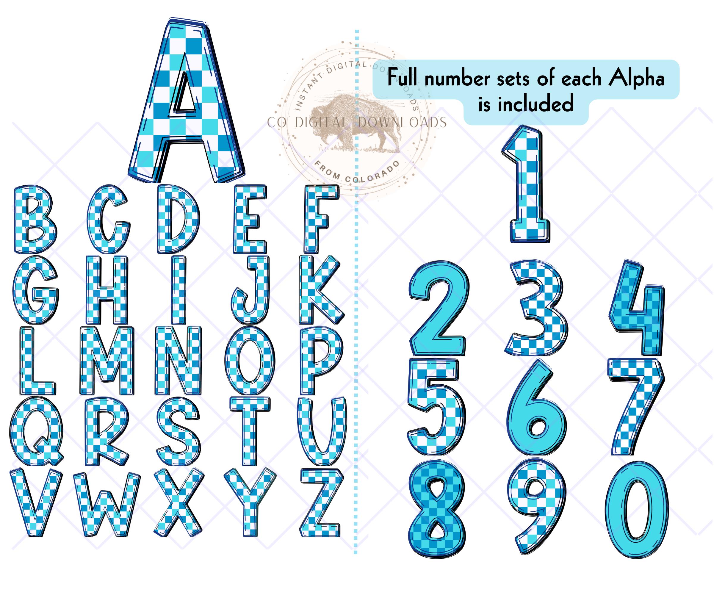 Blue Checker Alphabet Letters PNG Bundle, Retro Blue Checkers, 5 Alpha ...