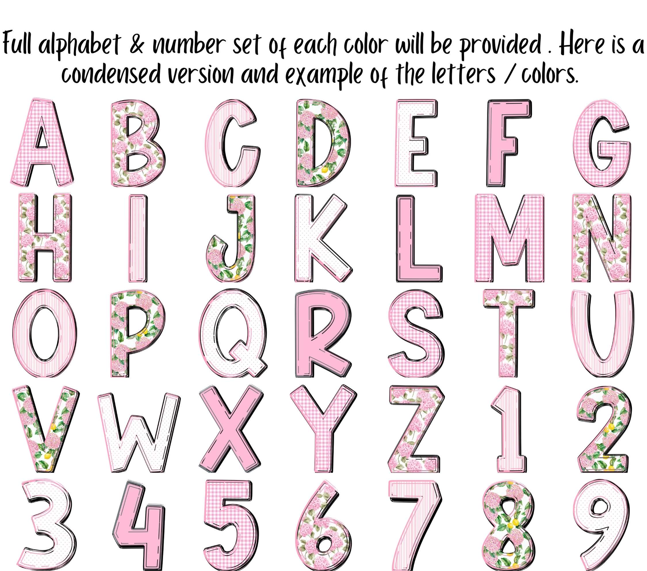 Pink Floral Alphabet PNG Bundle – Grandmillennial Font, Girly Letters ...