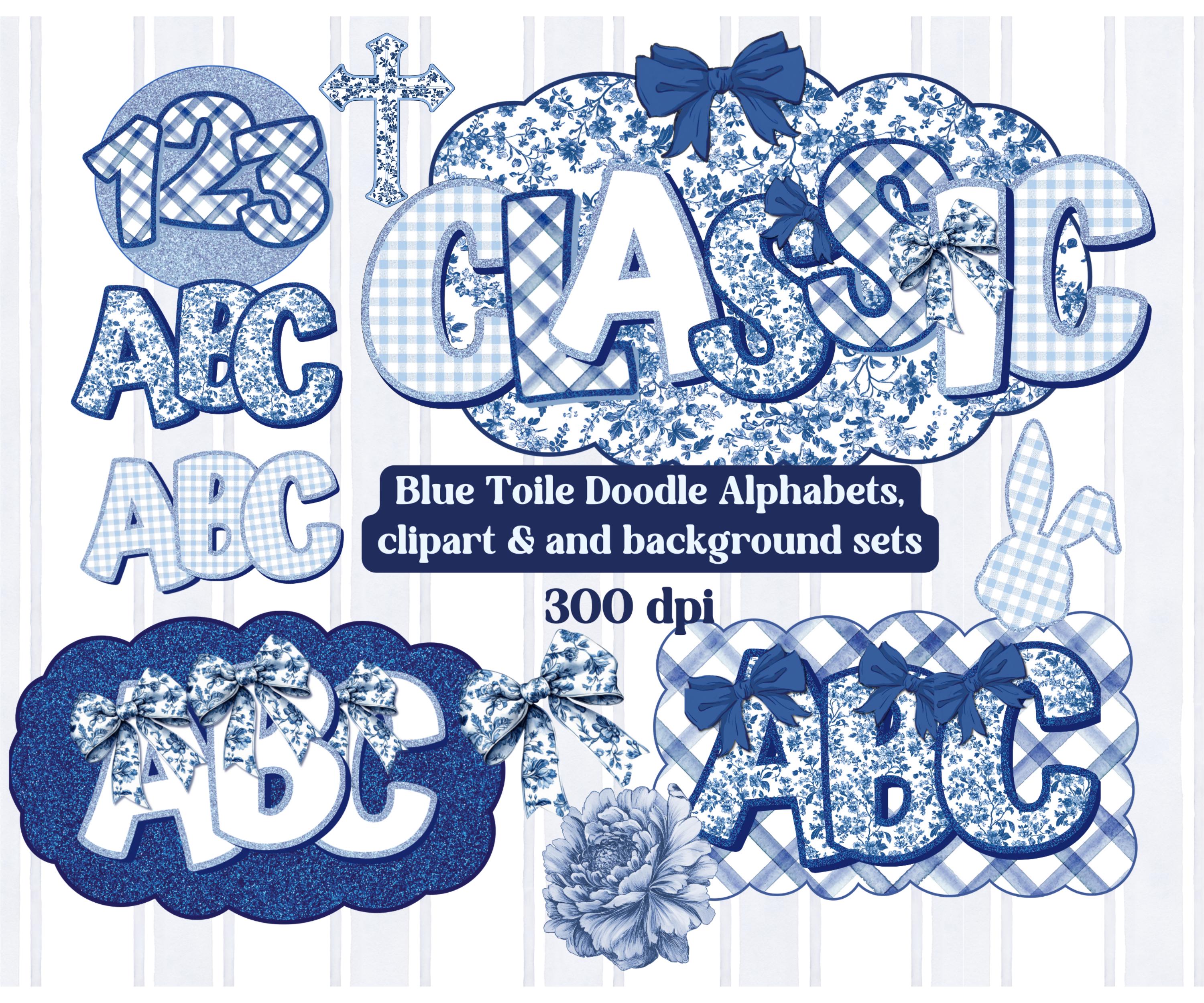 Alfabeto Toile Azul PNG, pacote de letras de Páscoa fofas, Doodle Alfabético Personalizado, Letras de paleta de glitter azul, fundo Toile, Doodle de letreiro