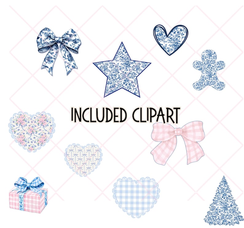 Preppy Grandmillenial Alphabet Bundle PNG, Blue Toile Doodle Letters ...
