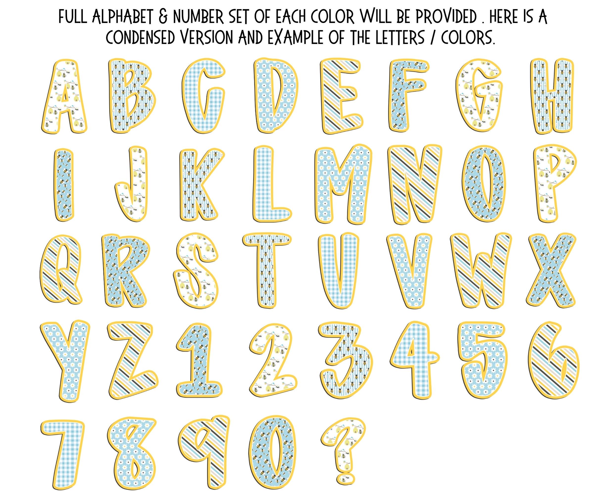Preppy Bee Alphabet Bundle PNG, Spring Alpha Doodle Letters, Yellow ...