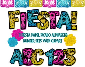 Mexican Fiesta Alphabet PNG Bundle: Papel Picado Doodle Letters, Cinco de mayo, Digital Download, Latinx alpha
