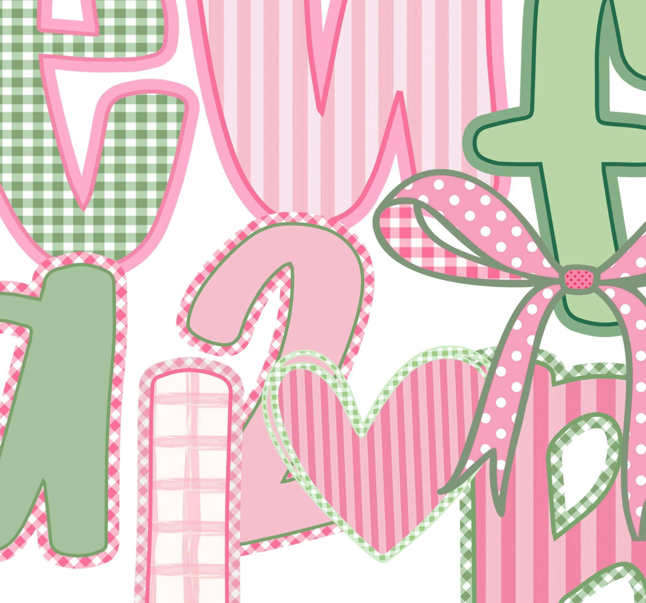 Spring Alphabet Bundle PNG, Preppy Pink Gingham Letters, Pastel Green ...