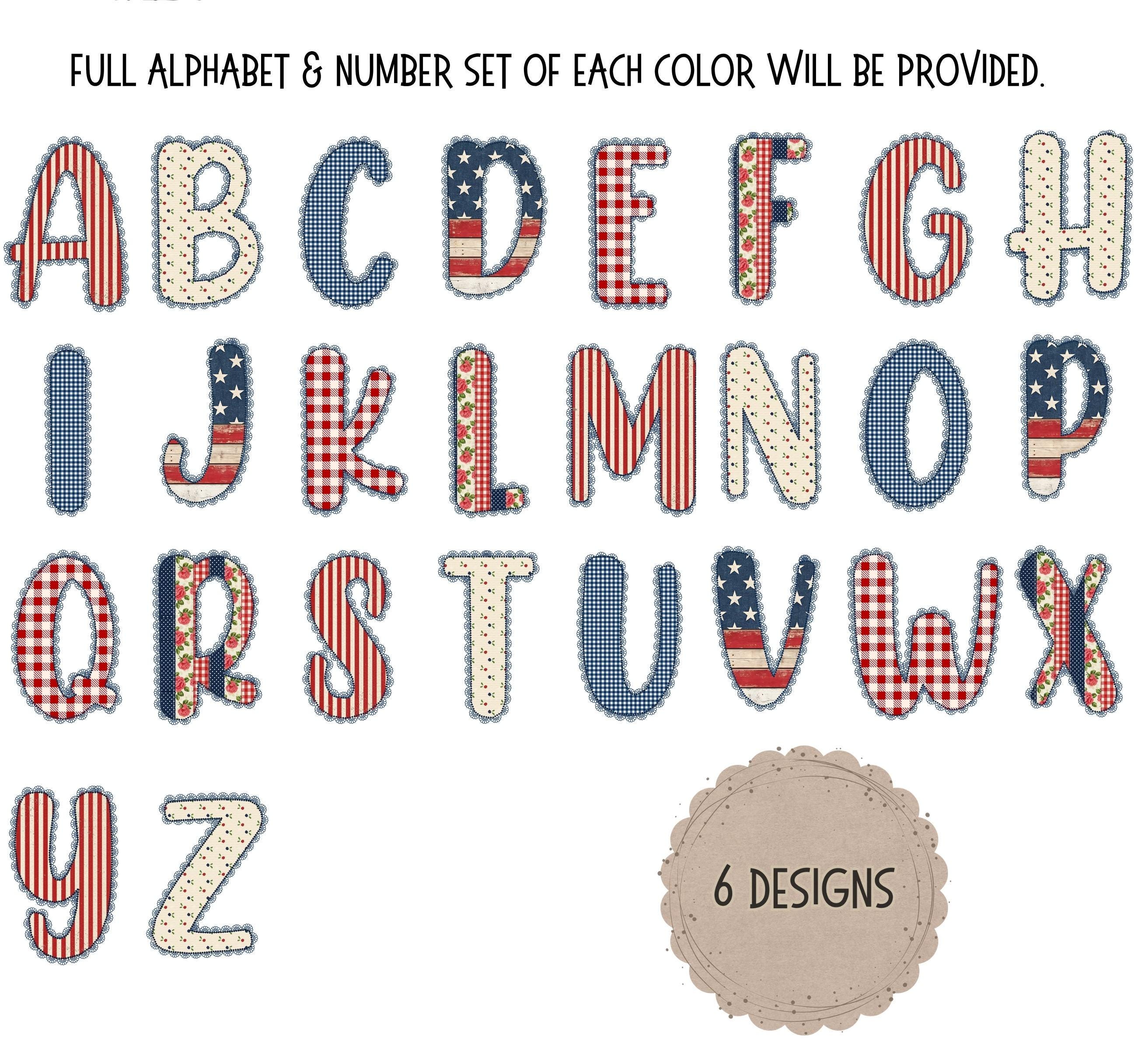 July Large Letters 4th of July Lace Alphabet PNG Bundle, Patriotic Doodle Font ...