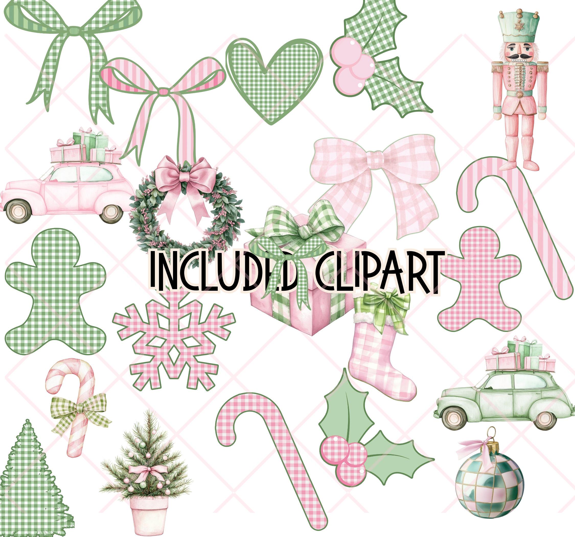 Preppy Pastel Christmas Alphabet Bundle PNG, Pink Green Alpha Doodle ...
