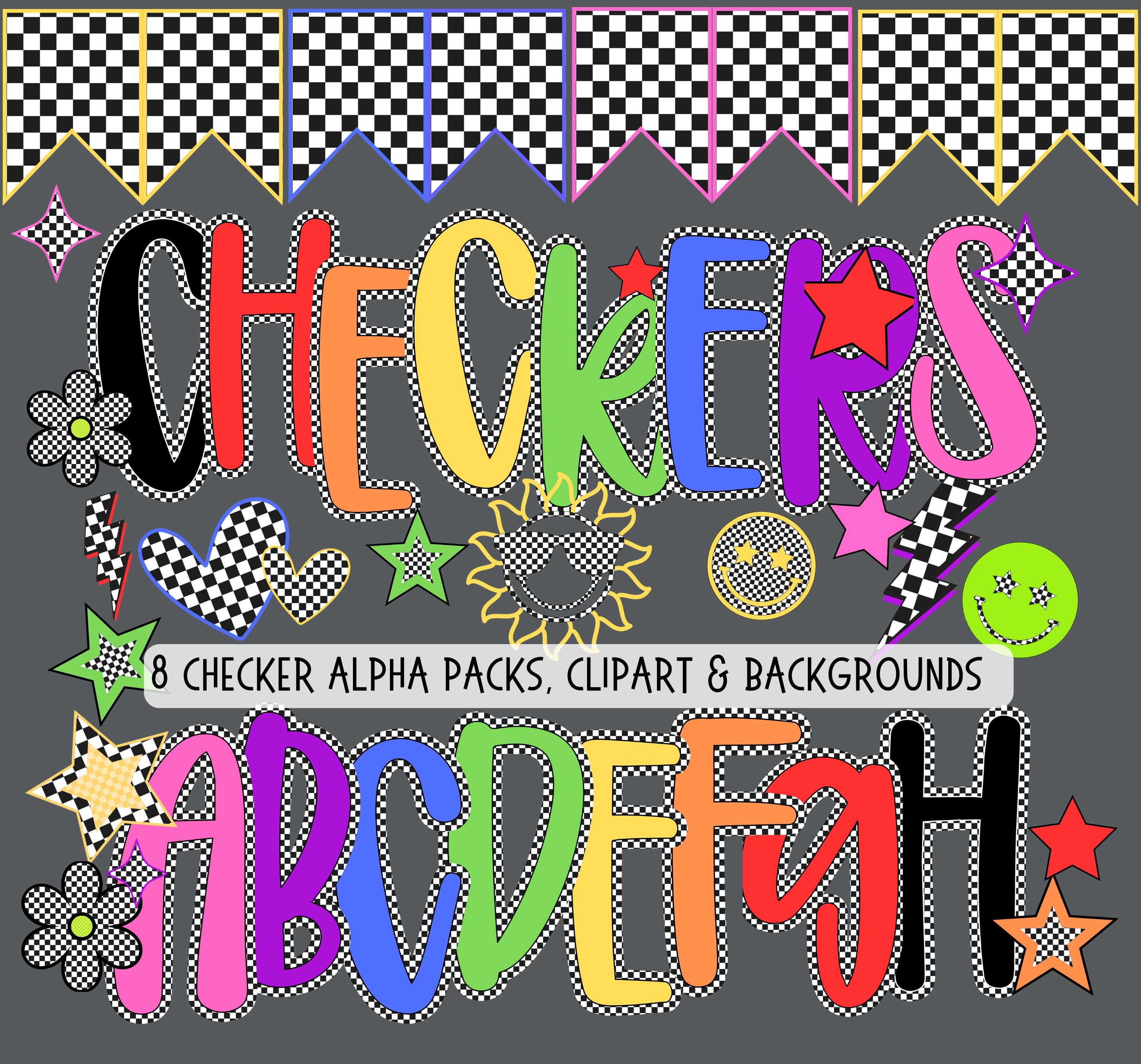 Colorful Checker Alphabet Bundle PNG, Retro Alpha Doodle Letters ...