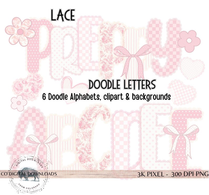 Lace Pink Alphabet Bundle PNG, Girly Doodle Letters, Preppy Valentine ...