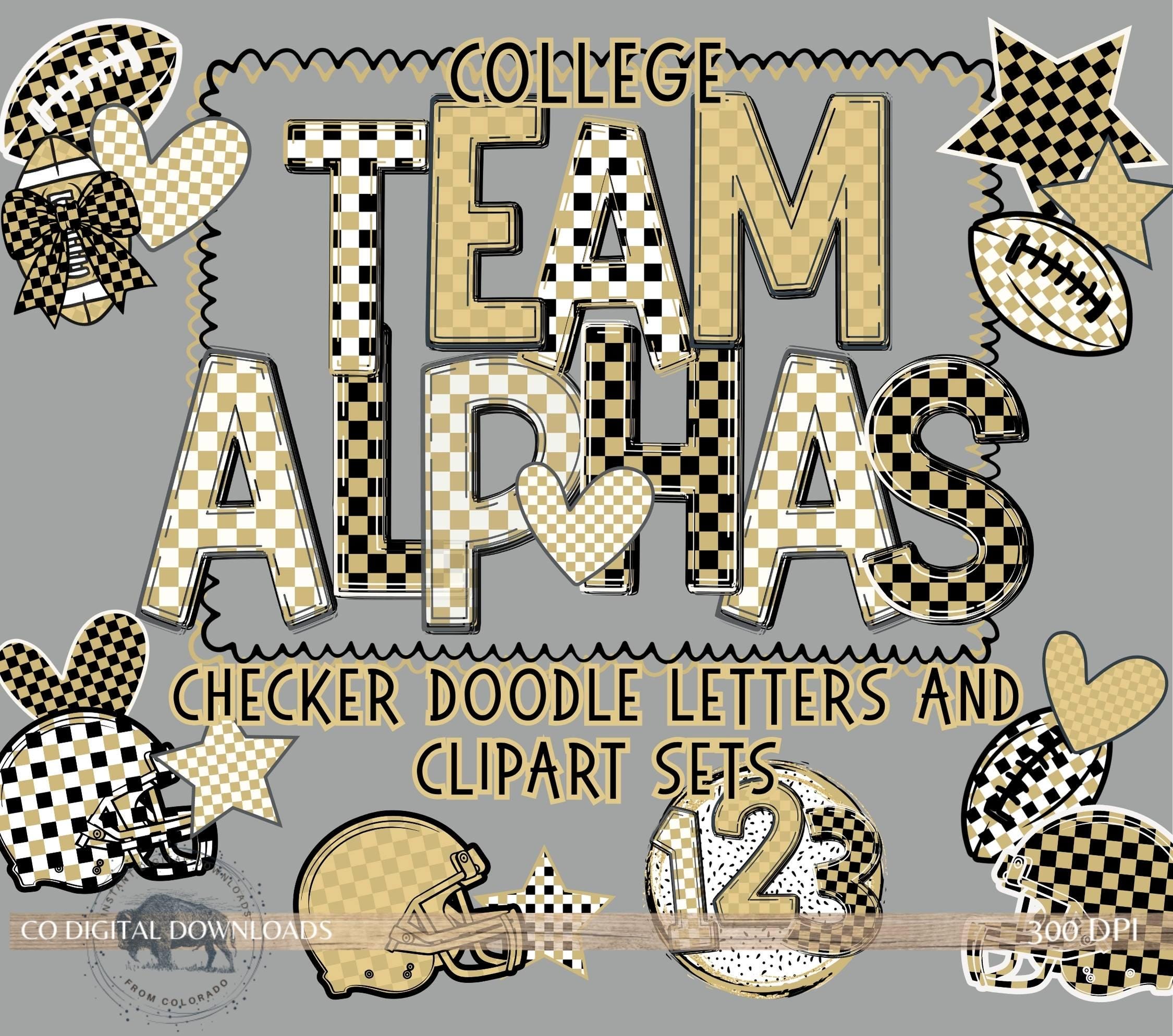 Team Spirit Alphabet PNG Bundle, Football Black & Gold Checker Letters ...
