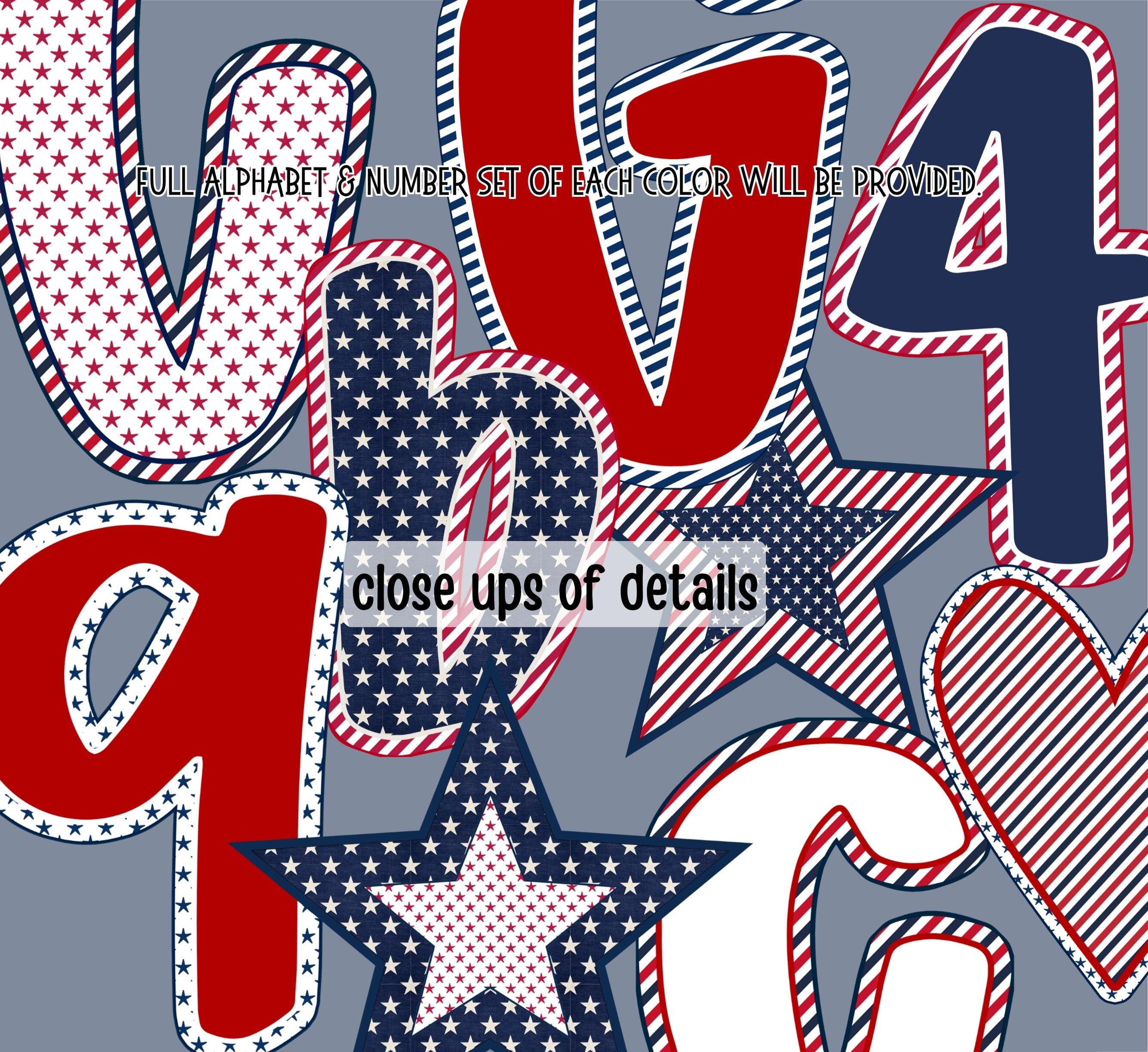Preppy 4th of July Alphabet Bundle Png,patriotic Red Blue Doodle ...