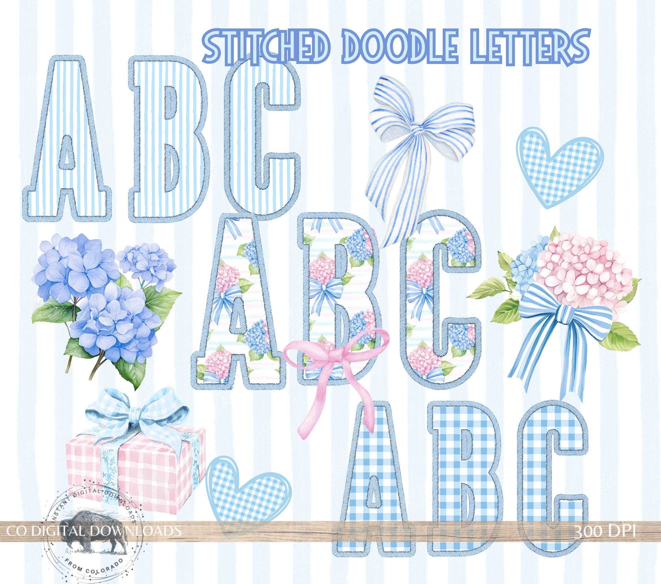 Grandmillenial Floral Alphabet Png, Faux Stitched Preppy Letters Png ...