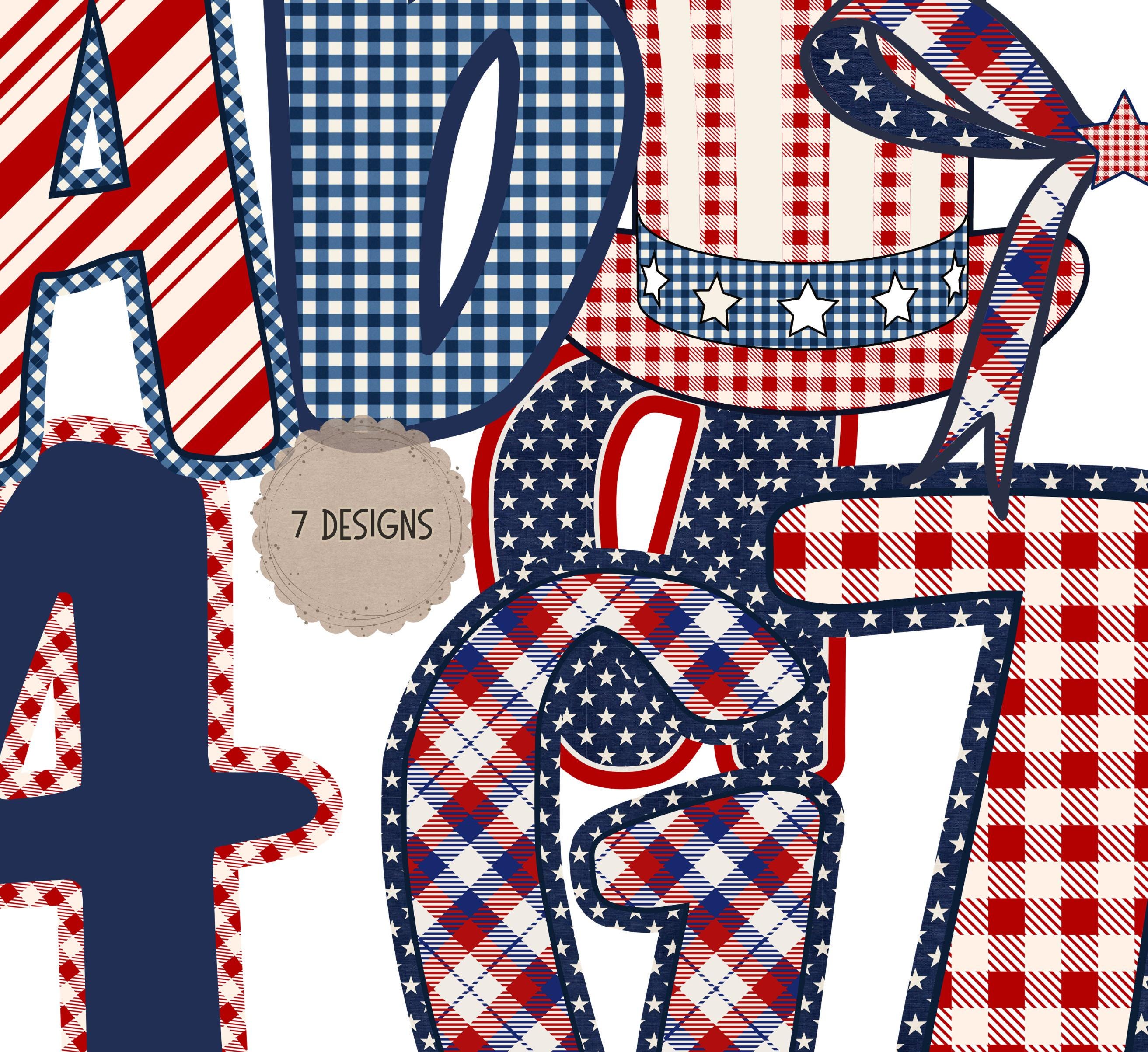 Preppy 4th of July Alphabet Bundle PNG, Red Blue Doodle Letters ...