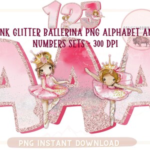 Pink Alphabet PNG Bundle, Ballet Glitter Doodle Letters PNG, Ballerina ...