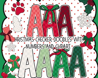 Preppy Christmas Alphabet Bundle PNG, Red Green Checker Doodle letters, Holiday gingerbread coquette, 7 Alpha Set Clipart, bulletin Marquee