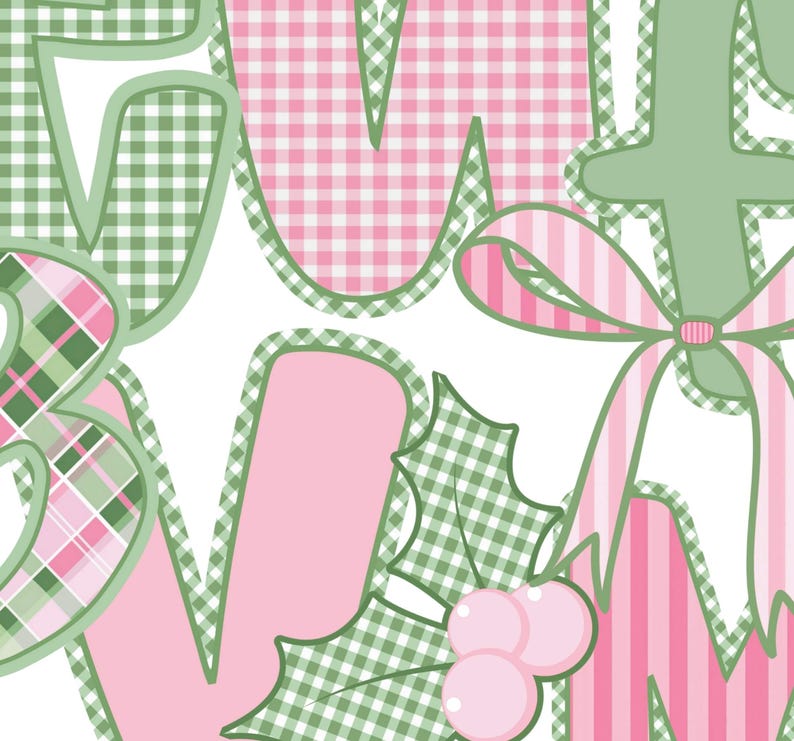 Preppy Pastel Christmas Alphabet Bundle PNG, Pink Green Alpha Doodle ...