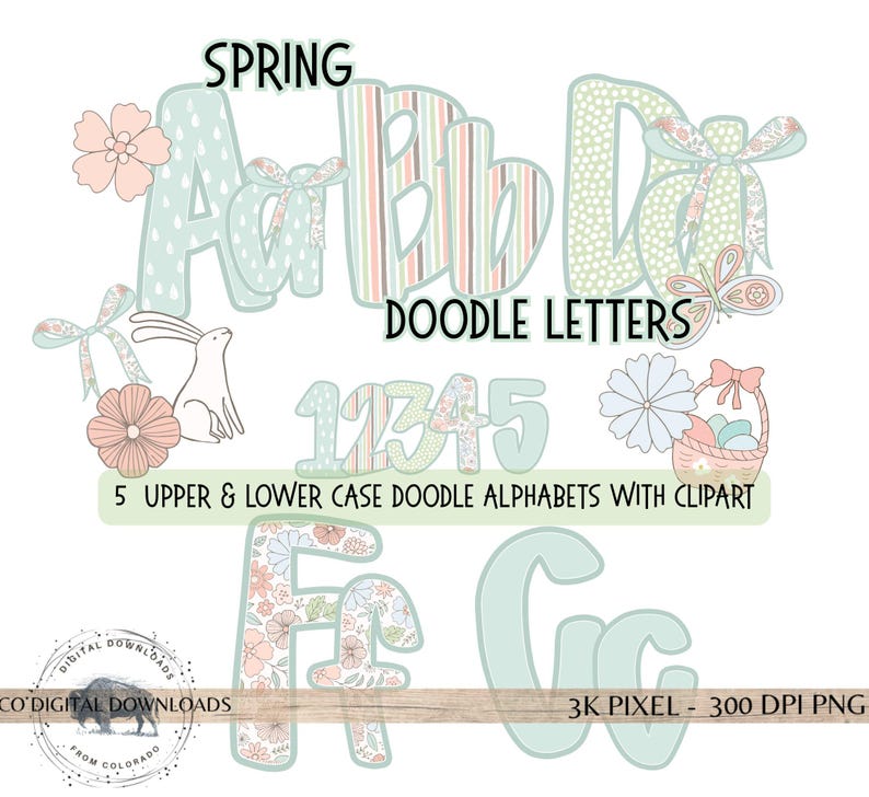 Preppy Pastel Alphabet Bundle PNG, Spring Floral Alpha Pack, Easter ...