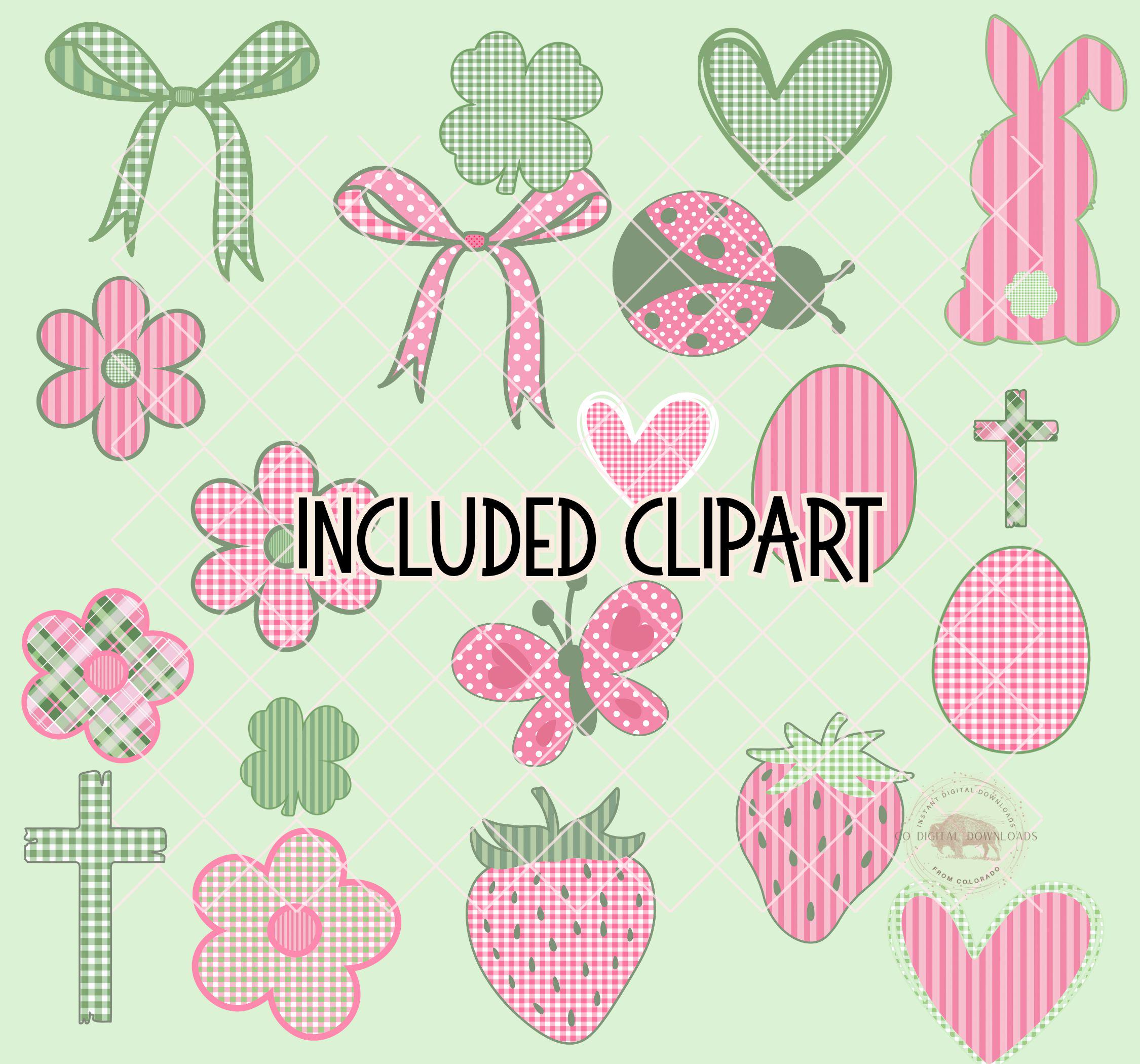 Spring Alphabet Bundle PNG, Preppy Pink Gingham Letters, Pastel Green ...
