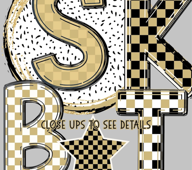 Team Spirit Alphabet PNG Bundle, Football Black & Gold Checker Letters ...