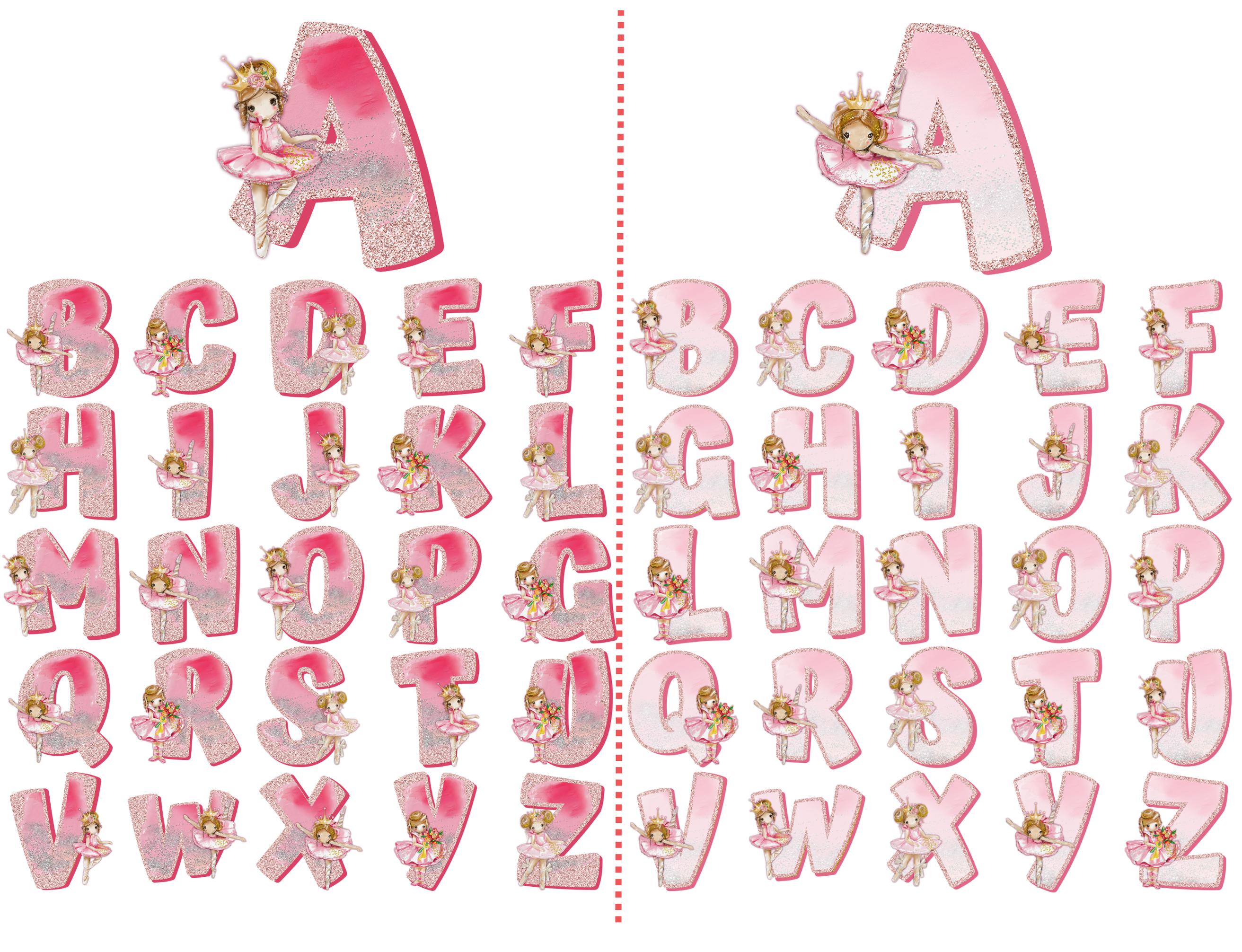Pink Alphabet PNG Bundle, Ballet Glitter Doodle Letters PNG, Ballerina ...