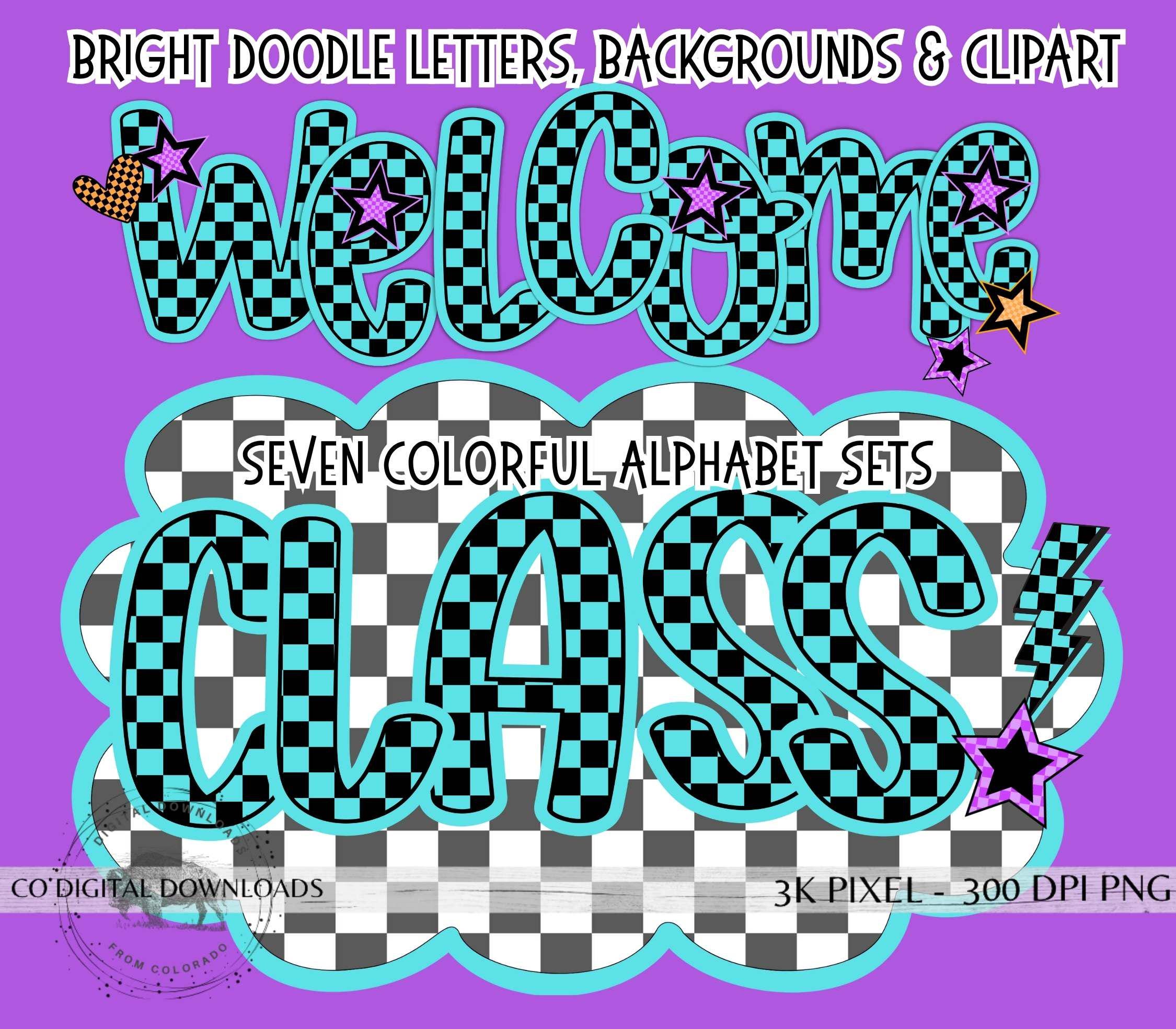 Colorful Checker Alphabet Bundle PNG, Upper & Lowercase, 90's Doodle ...