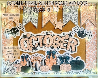 Fall bulletin board kit PDF png, October Classroom Decoration, Ghost Halloween bulletin board, Elementary Teacher, Primary School Door Decor