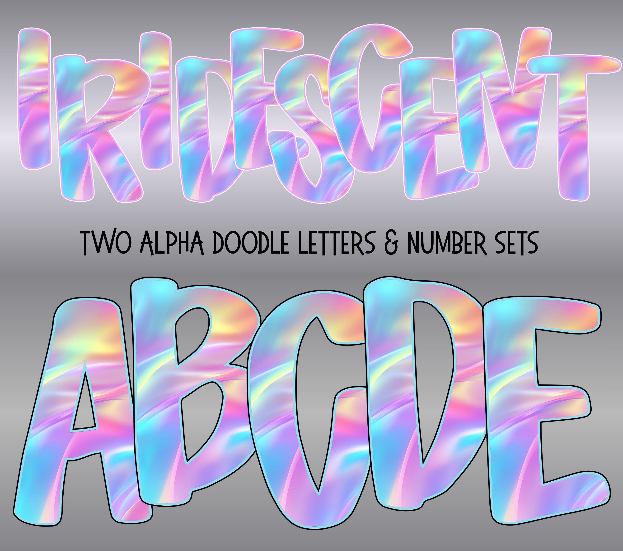 Preppy Iridescent Alphabet Bundle PNG, Pastel Alpha Doodle Letters ...