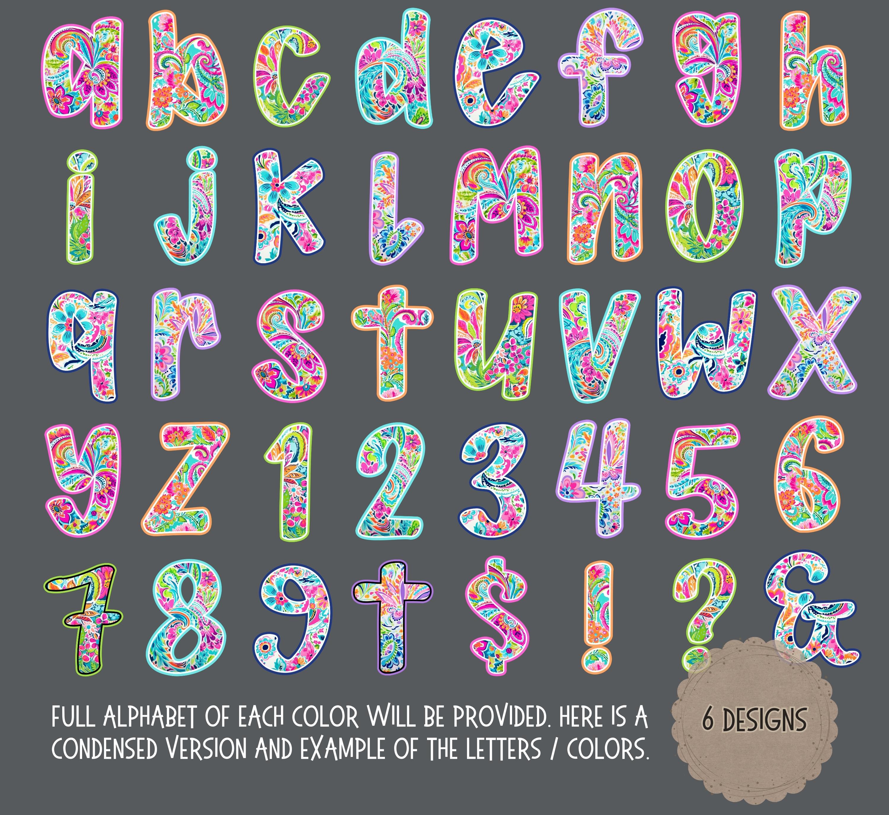 Preppy Floral Alphabet Bundle PNG, Paisley Alpha Doodle, Bright ...