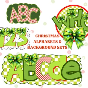 Ensemble Png vert rouge alphabet Noël, alphabet Doodle, coquette lettres de Noël Png Bundle, conception de Noël, chapiteau alpha supérieur inférieur