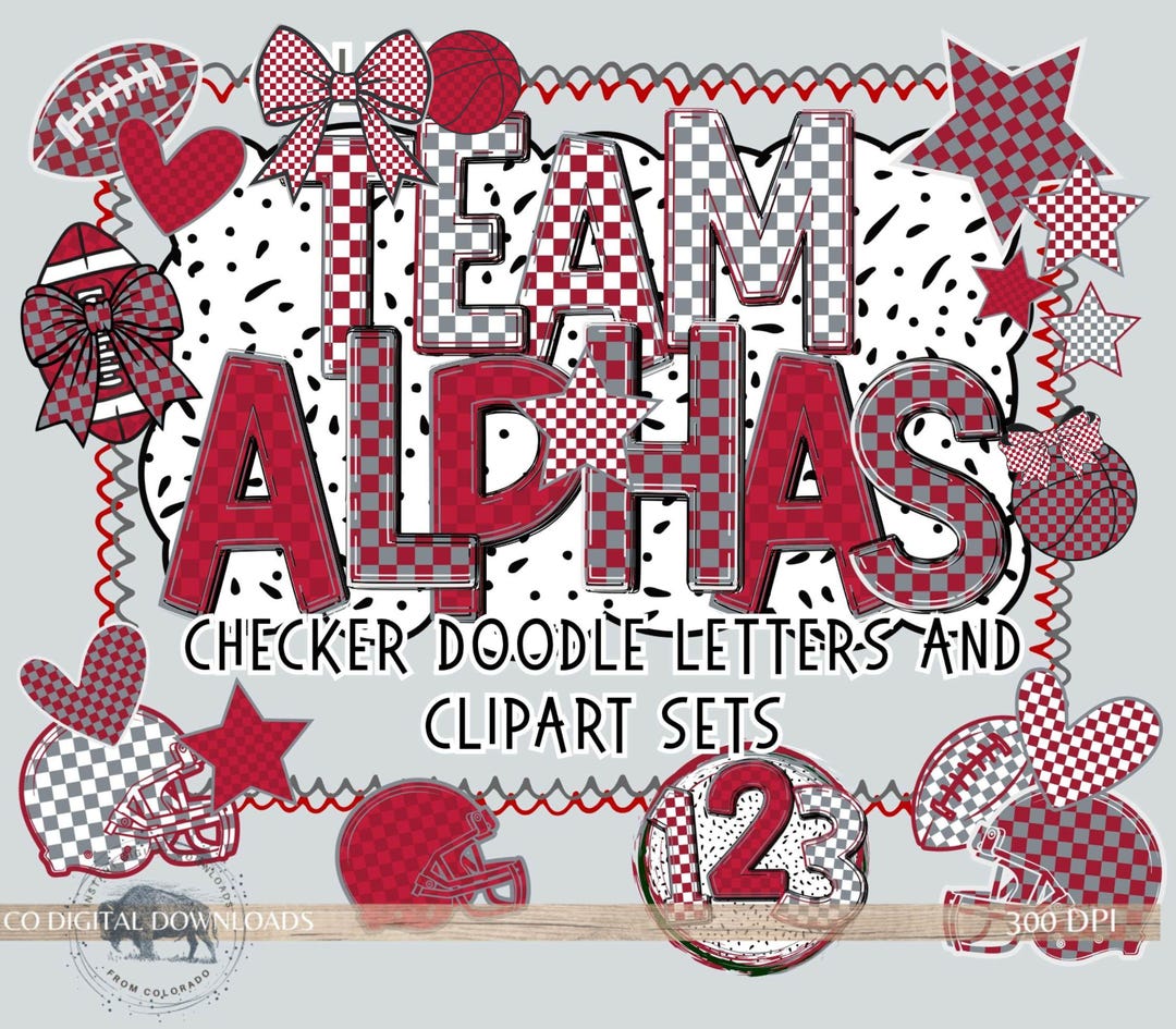Team Spirit Alphabet PNG Bundle, Football Crimson Red Gray Checker ...