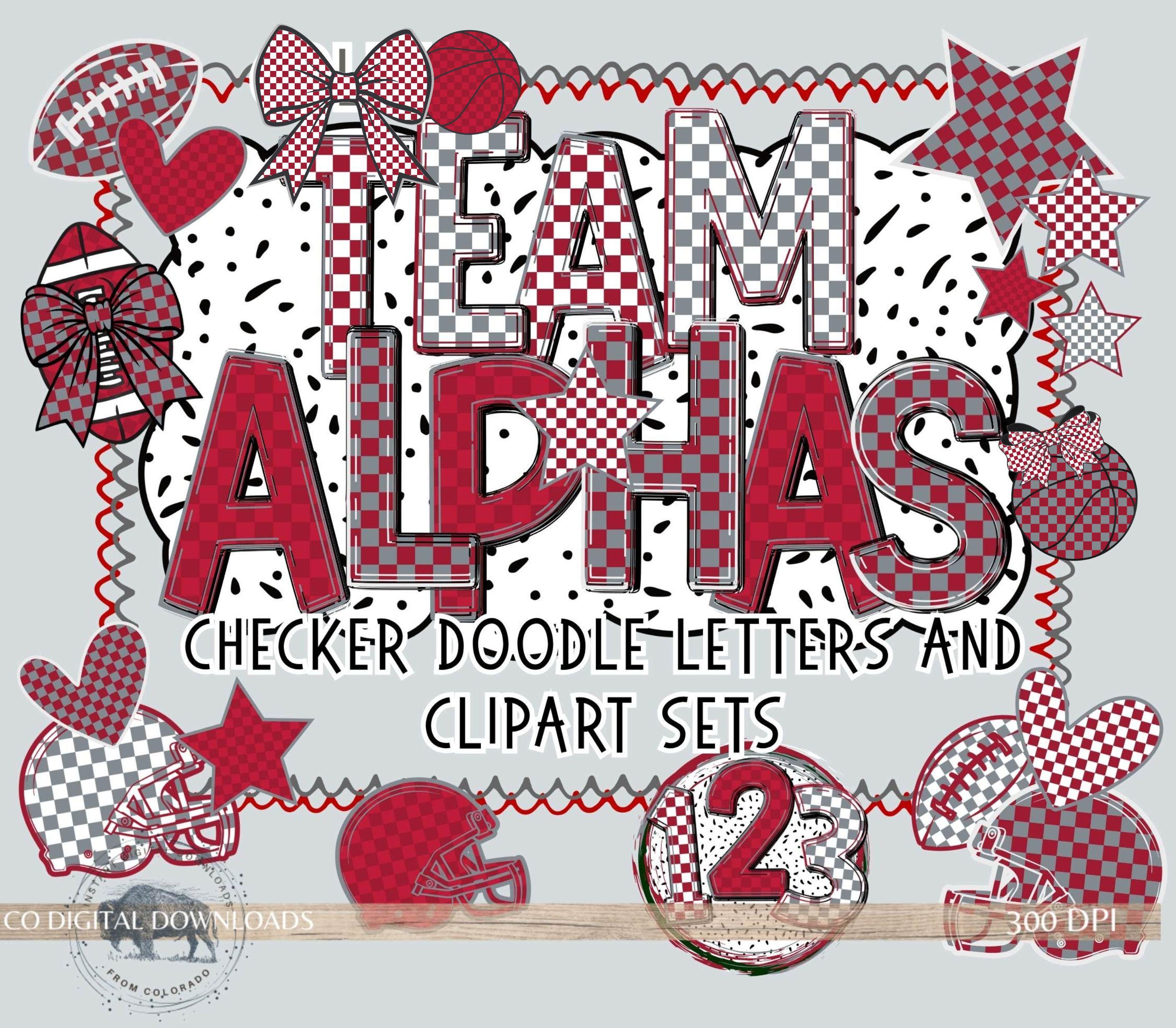 Printable Team Letters Team Spirit Alphabet PNG Bundle, Football Crimson Red Gray Checker ...