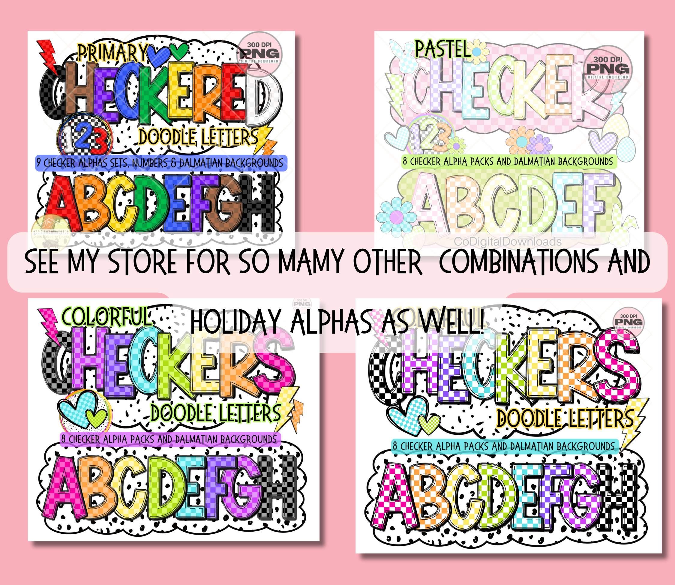 Retro Checker Alphabet Bundle PNG, Alpha Doodle Letters, Groovy Disco ...