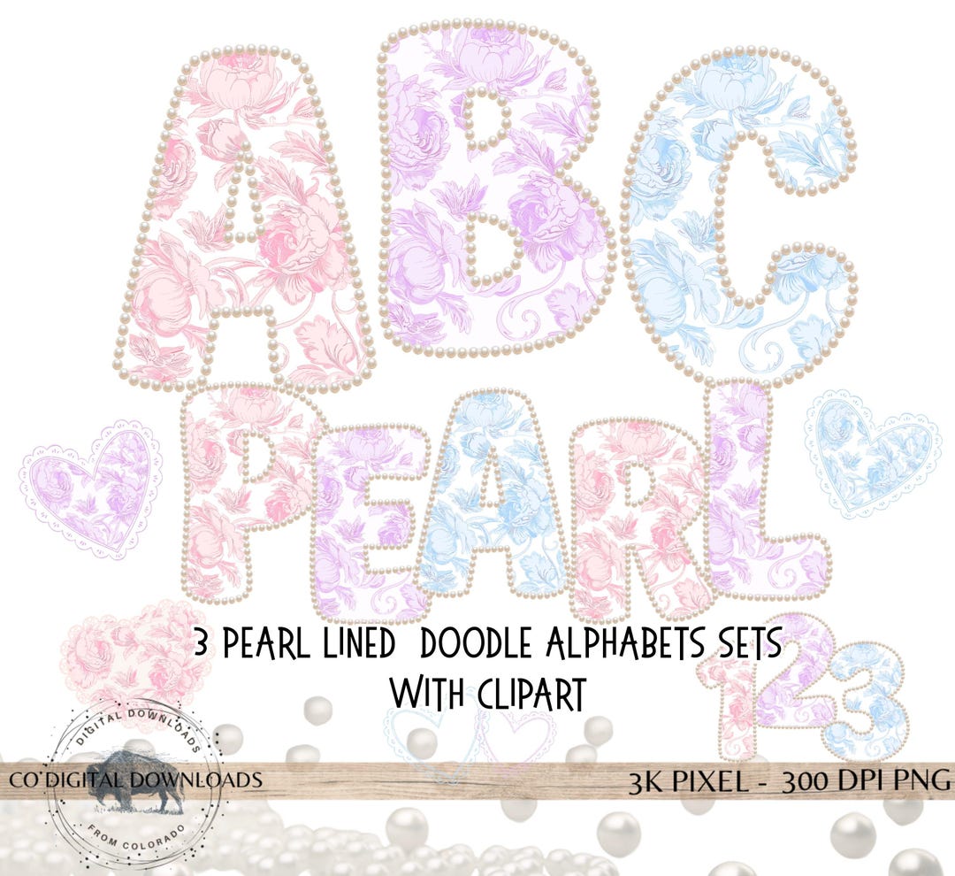 Floral Alphabet PNG Bundle, Pearl Letters, Mothers Day Font, Easter ...