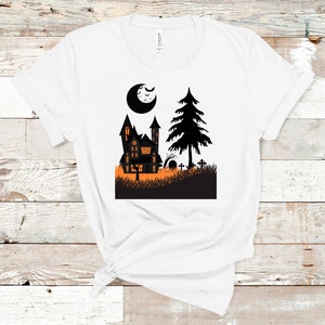Haunted House Shirt, Halloween Shirt, Holiday Shirt, Spooky Scene, Halloween Night T-Shirt, Gift for Him, Scary Shirt