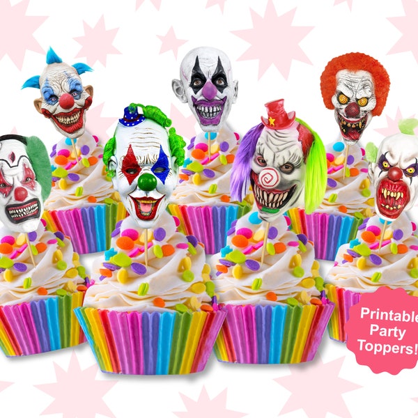 Killer Clown Cupcake Toppers - Halloween Cupcake - Horror Party Decorations - Horror Party Supplies - Horror Party Decor - Clown Halloween