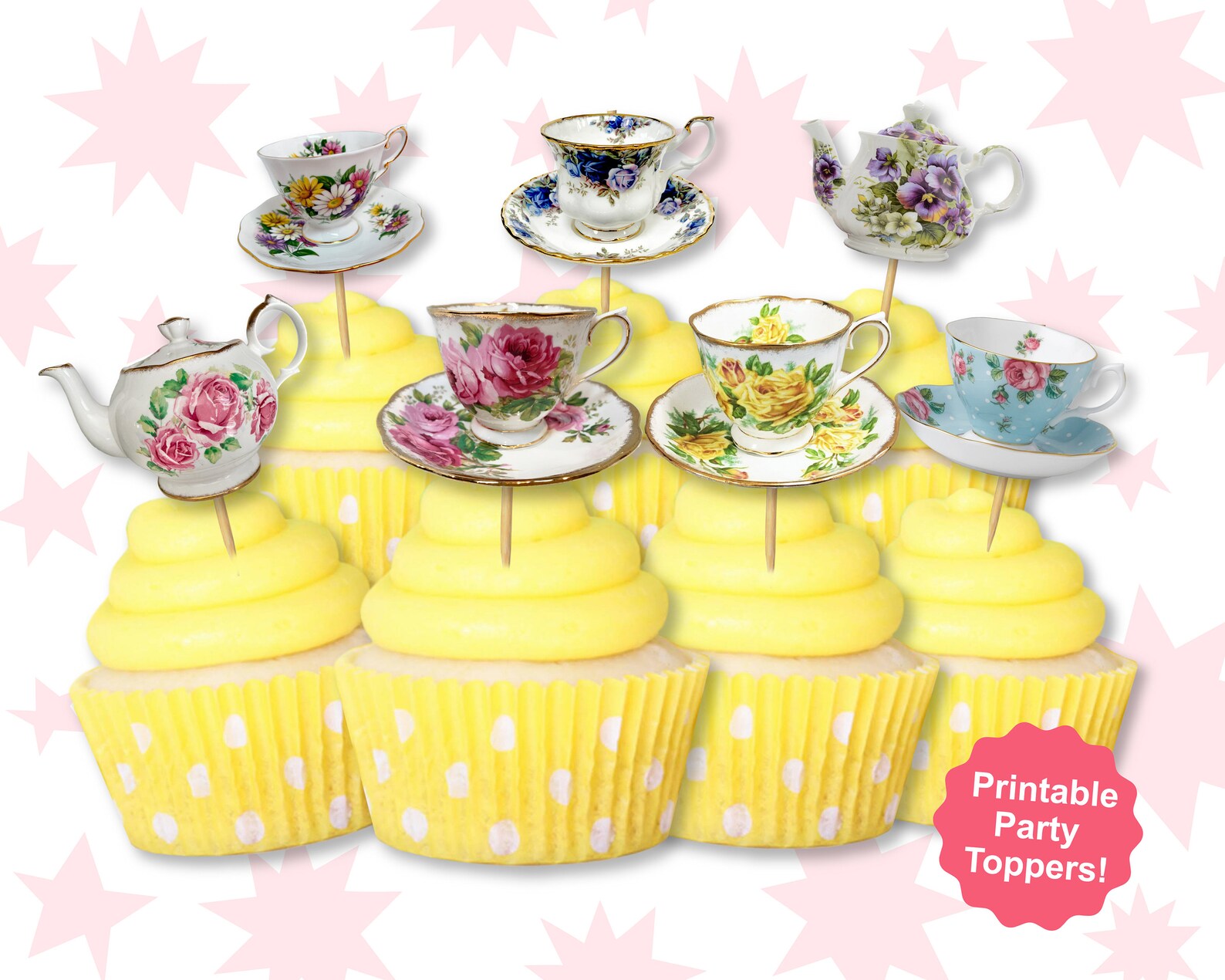 Tea Party Cupcake Toppers High Tea Party Tea Party Etsy