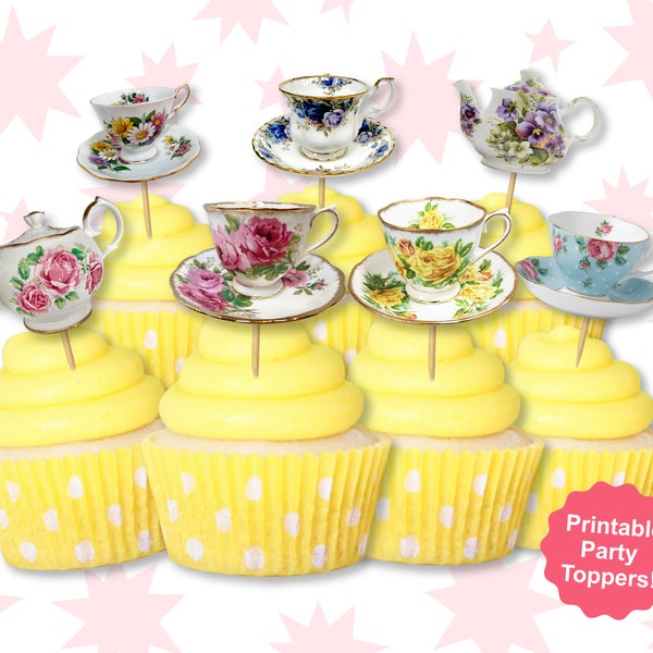 Tea Party Cupcake Toppers- High Tea Party - Tea Party Decorations - High Tea Decorations - Tea Party Decor - British High Tea