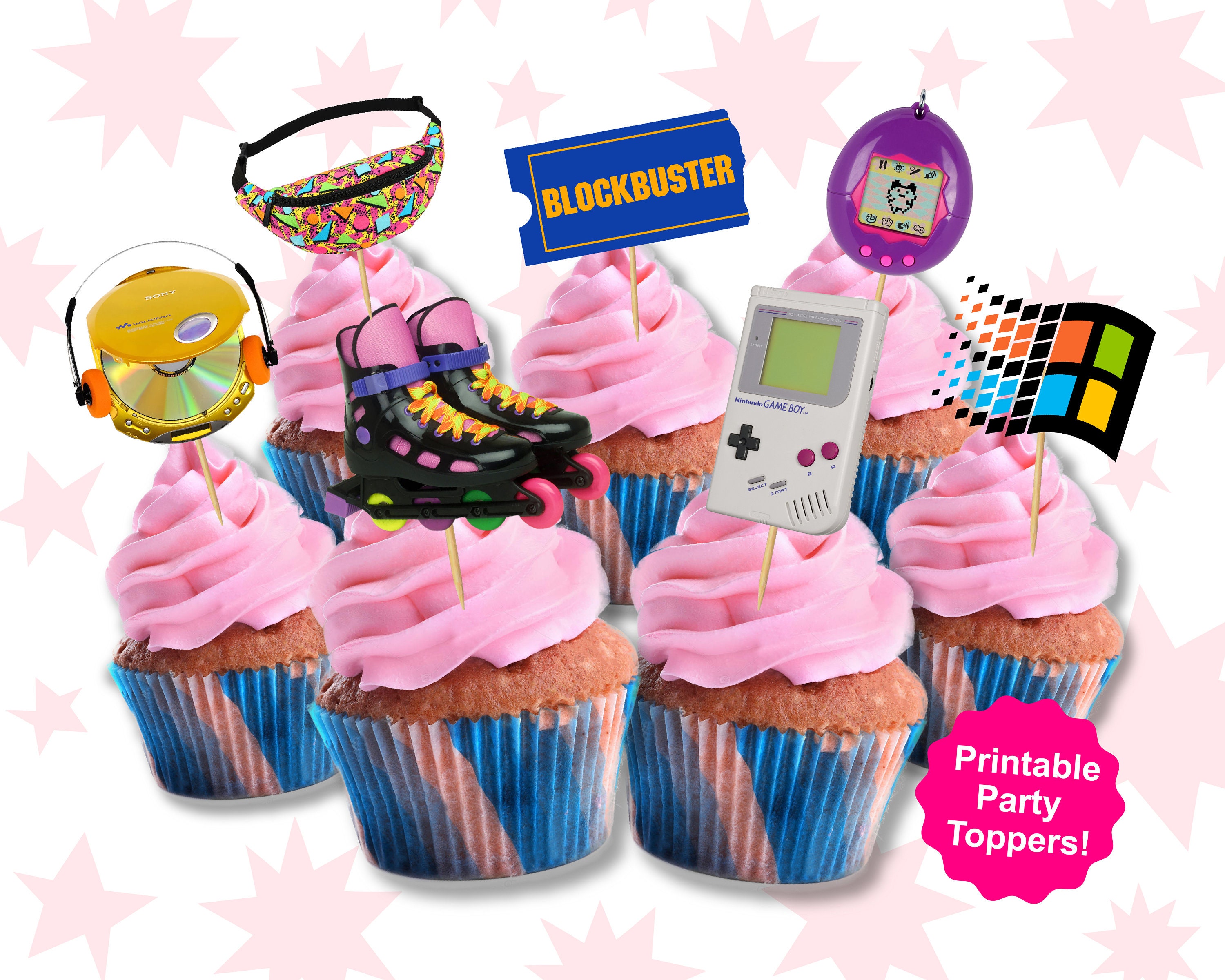 90s Cupcake Toppers 90s Party Decorations 90s Party Decor Etsy UK