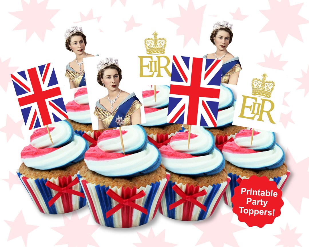 Queen Elizabeth Cupcake Toppers Queen Elizabeth Party Queen Etsy