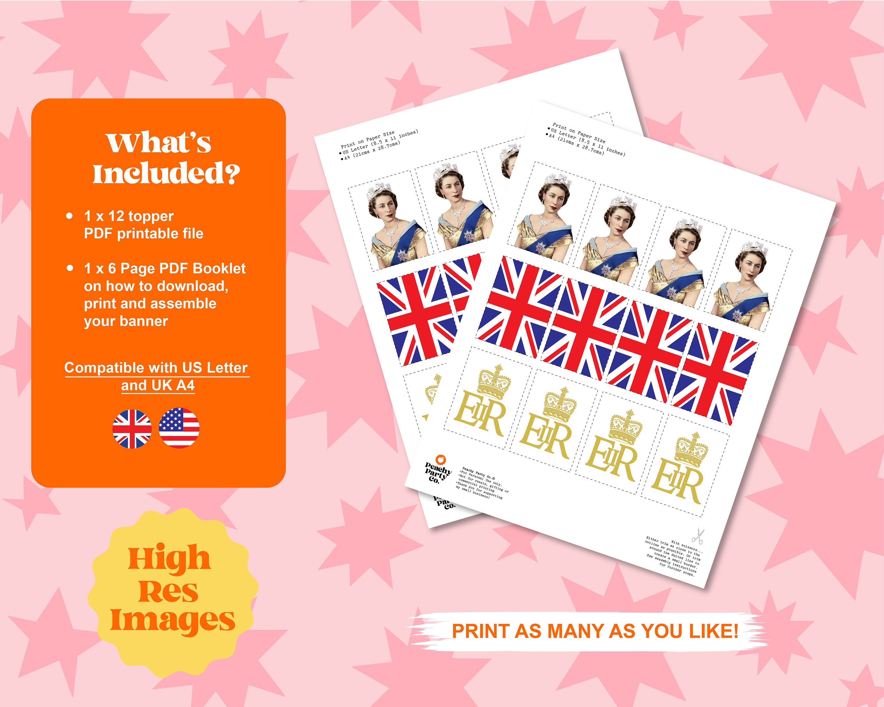 Queen Elizabeth Cupcake Toppers Queen Elizabeth Party Queen Etsy