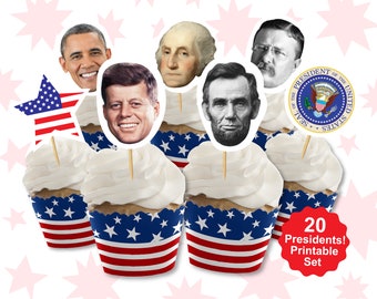 President Party Cupcake Toppers - USA Presidents Cupcake - 4th July Decorations - Presidents Day - United States Presidents - USA Party